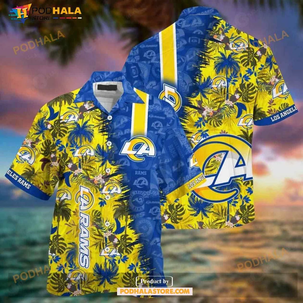 Los Angeles Rams Hawaiian Shirt With Tropical Palm Leaf Design