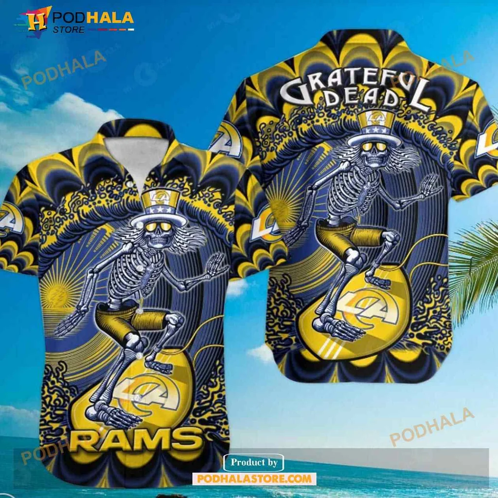Los Angeles Rams Skeleton Hawaiian Shirt With Skateboarding Design