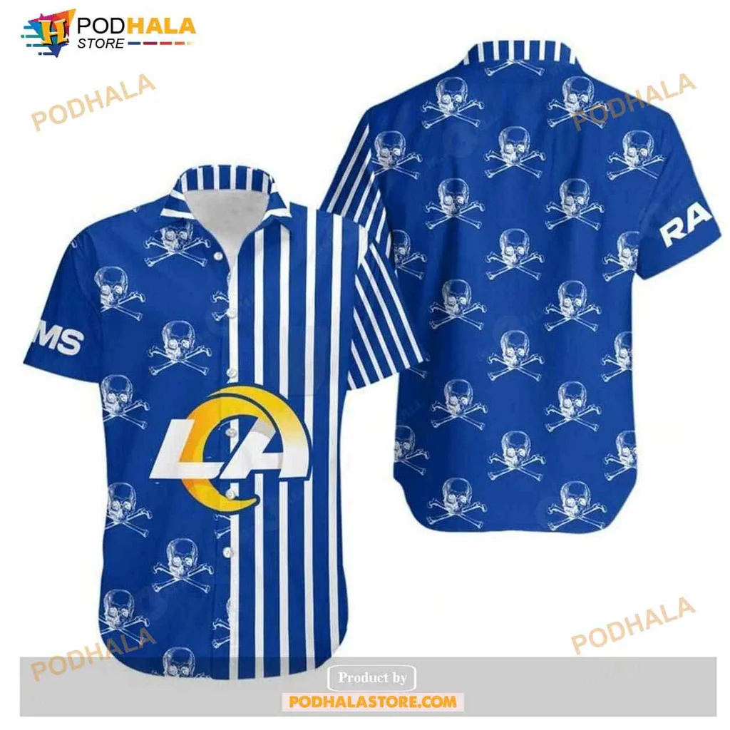 Los Angeles Rams Skull Hawaiian Shirt With Bold Stripes And Tropical Vibe