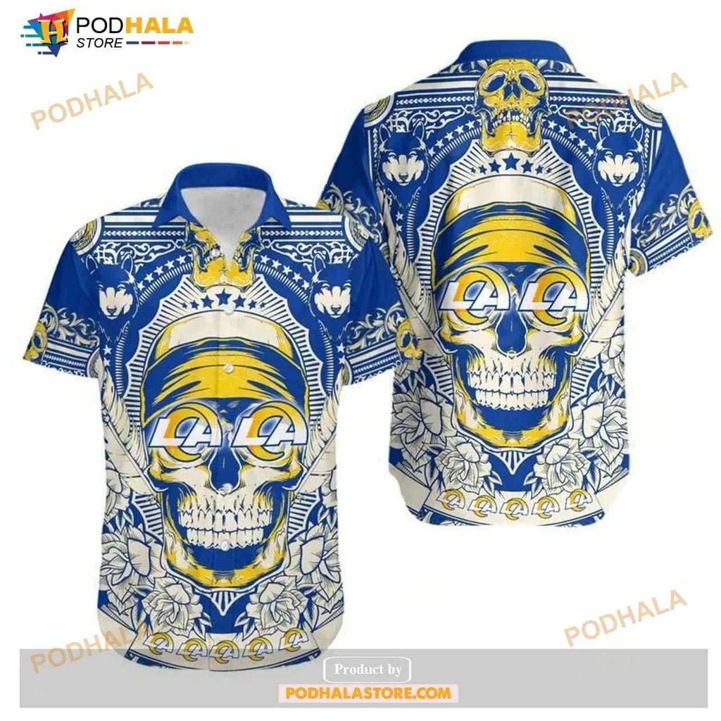Los Angeles Rams Skull Hawaiian Shirt With Floral Design For Fans