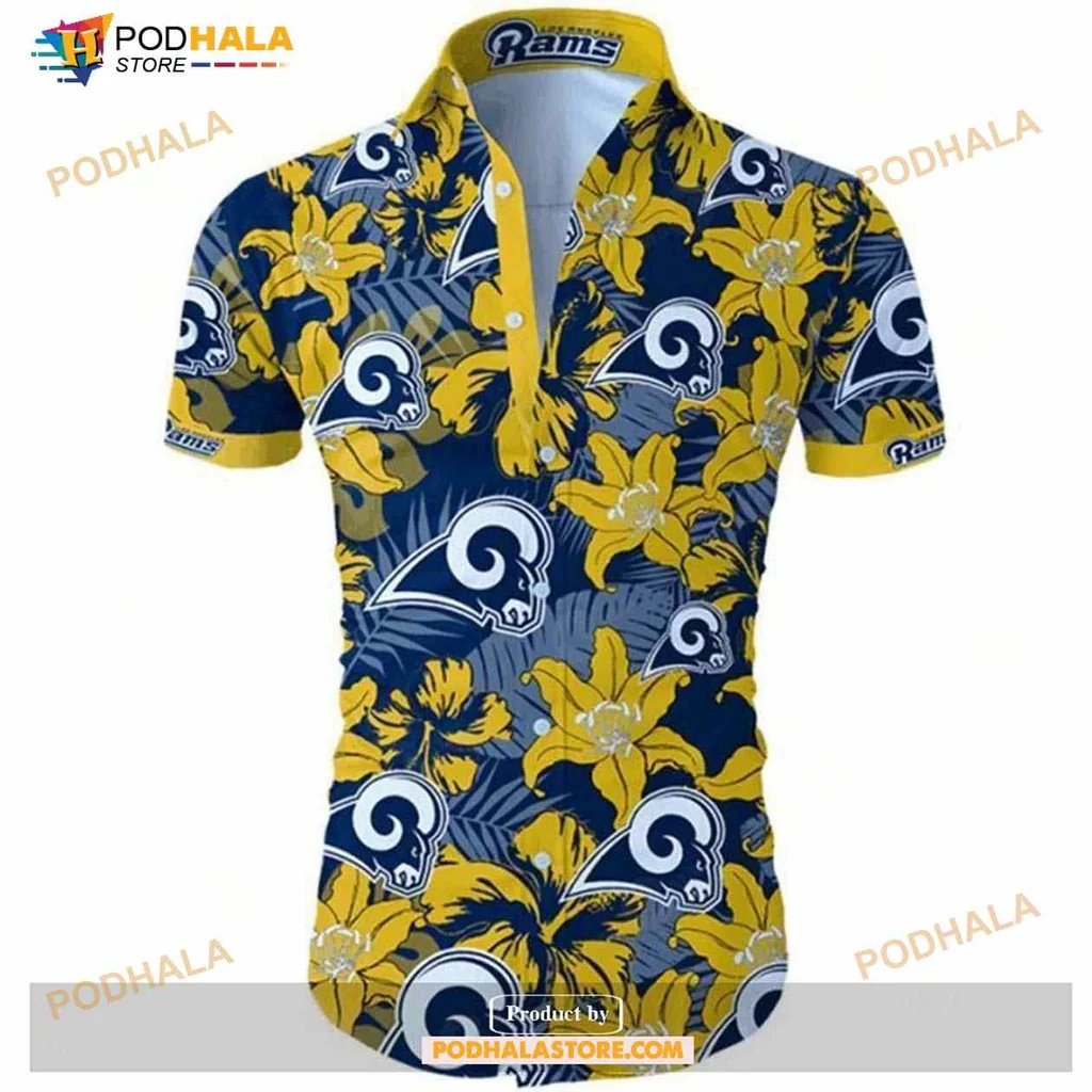 Los Angeles Rams Tropical Aloha Shirt With Bold Blue And Yellow Design