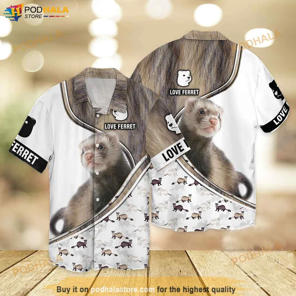 Love Ferret Tropical Shirt, Funny Men’s Shirt With Playful Ferret Design