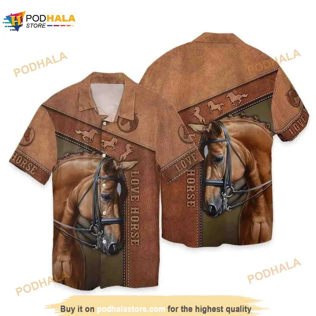 Love Horse Brown Hawaiian Shirt Featuring Majestic Equestrian Design