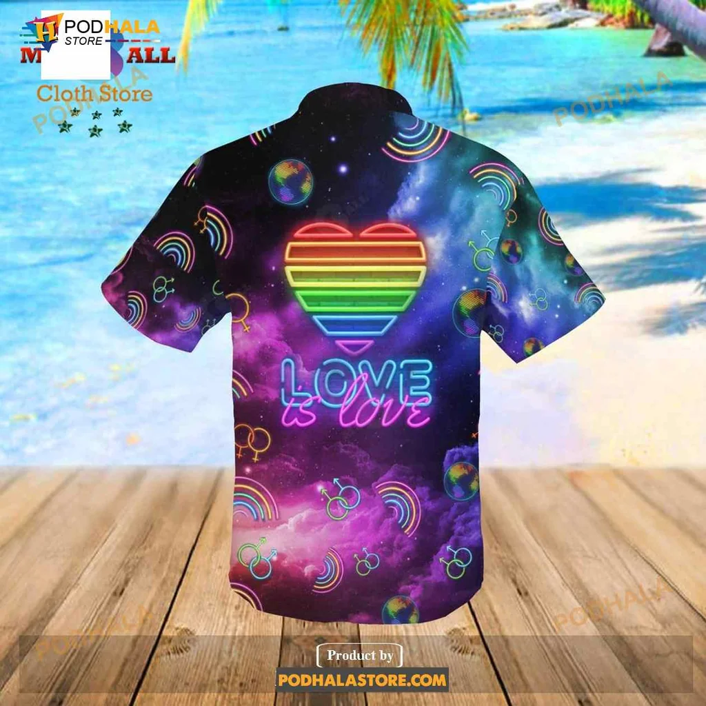 Love Is Love Rainbow Short-sleeve button-up shirt With Cosmic Heart Design Love Is Love Rainbow Short-sleeve button-up shirt With Cosmic Heart Design