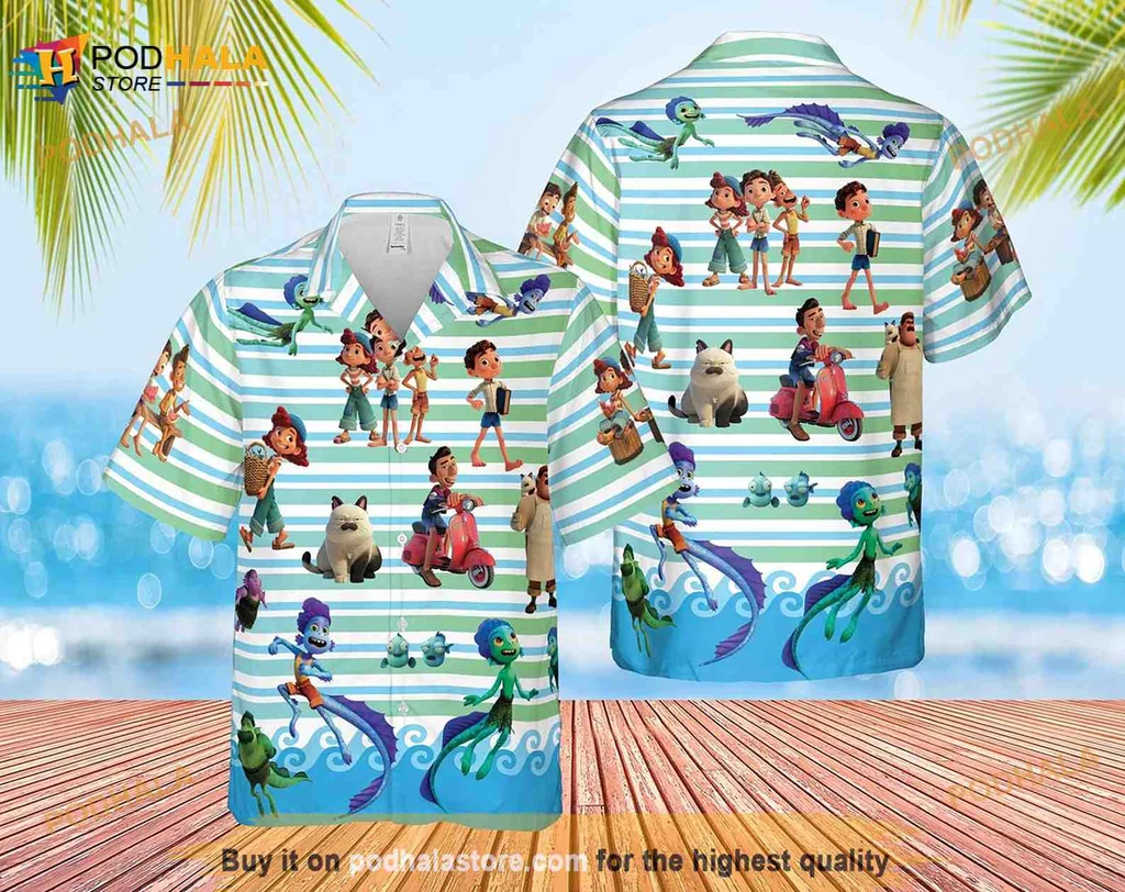 Luca Animated Film Hawaiian Shirt, Colorful Beachy Design With Characters