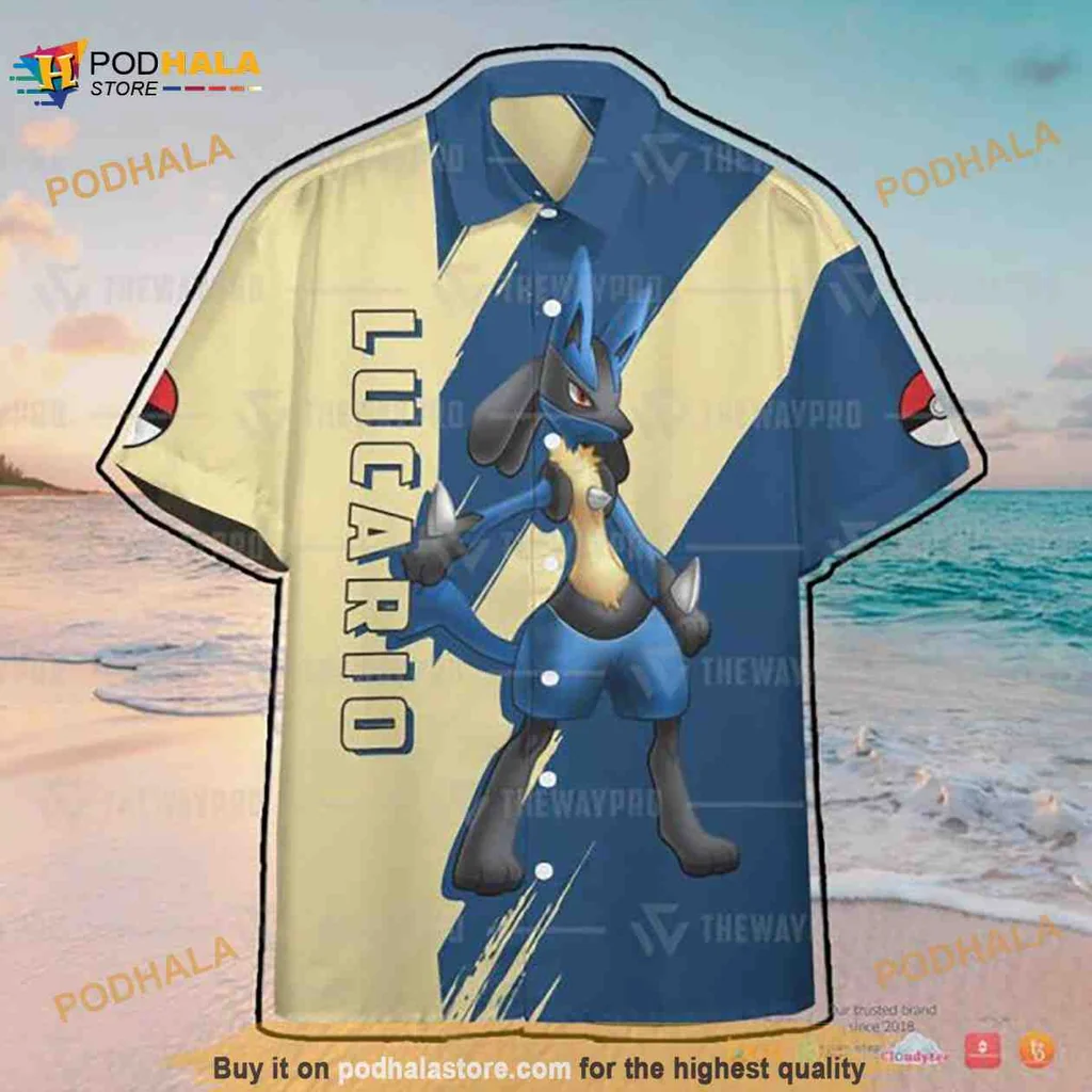 Lucario Pokemon Aloha Shirt With Bold Graphic Design