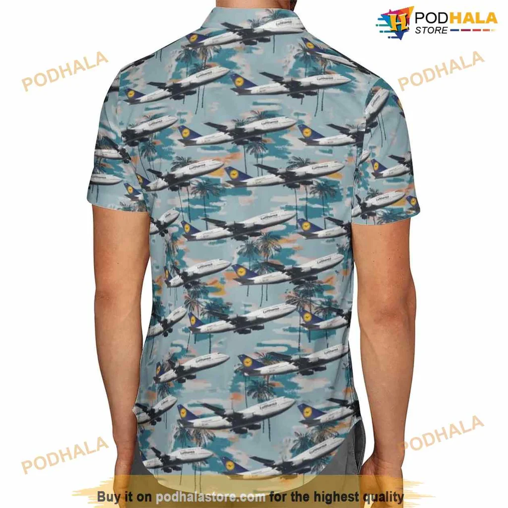 Lufthansa Aviation Aloha Shirt Featuring Boeing 747 400 And Tropical Vibes Lufthansa Aviation Aloha Shirt Featuring Boeing 747 400 And Tropical Vibes