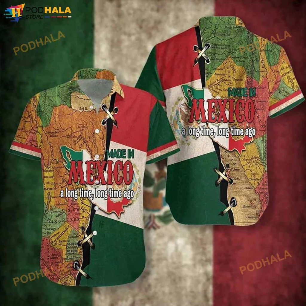 Made In Mexico Hawaiian Shirt With Nostalgic Design And Colorful Patchwork