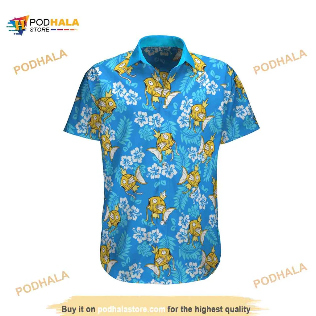 Magikarp Tropical Beach Hawaiian Shirt With Hibiscus Flowers