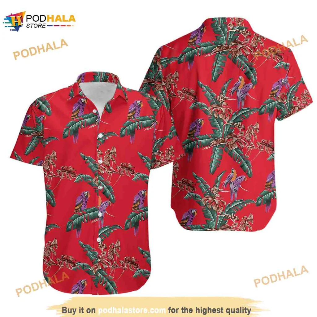 Magnum Pi Tropical Hawaiian Shirt With Colorful Parrots And Palm Leaves