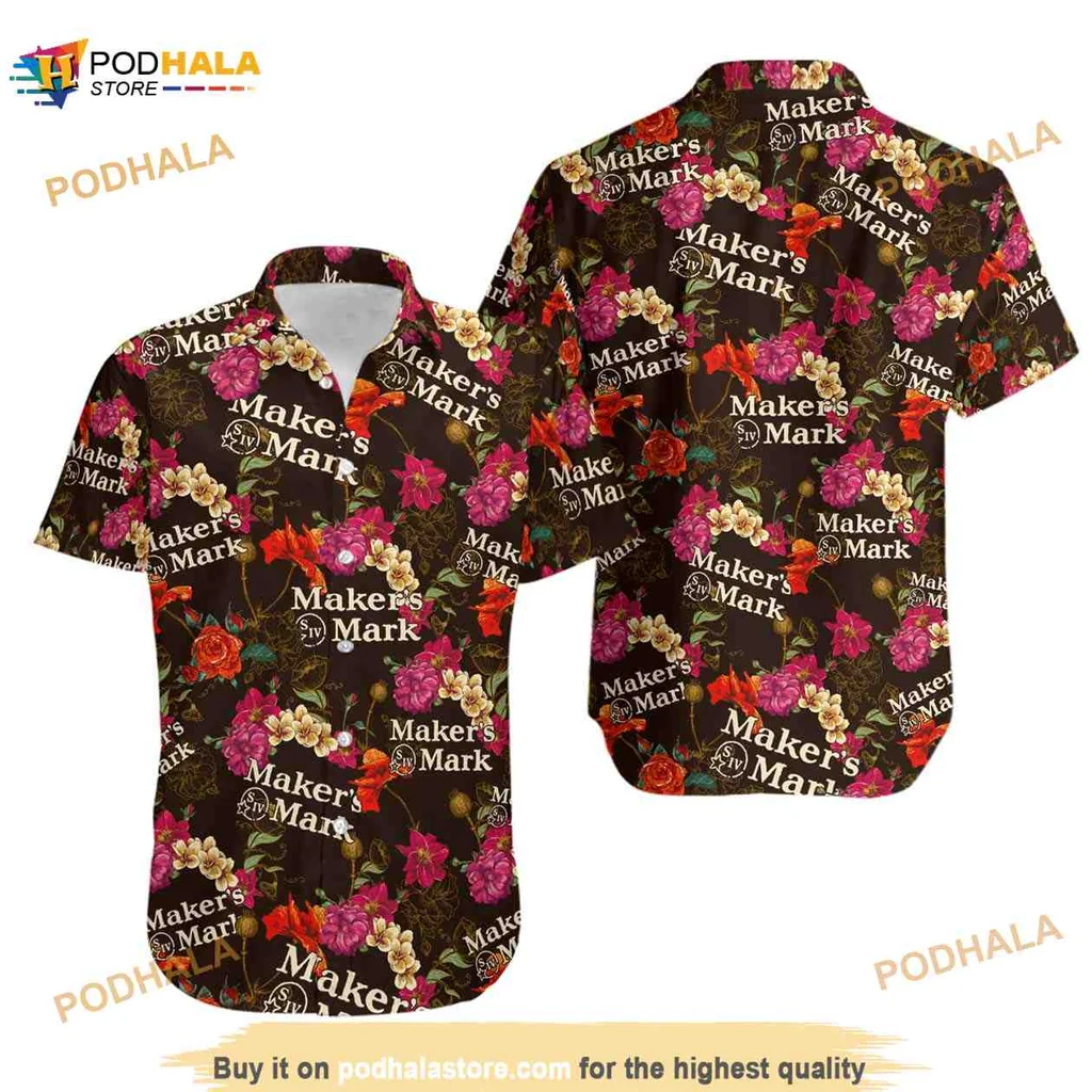 Makers Mark Bourbon Hawaiian Shirt With Colorful Floral Design