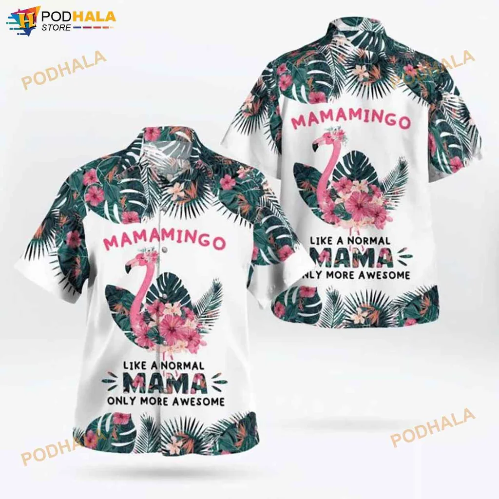 Mamamingo Funny Hawaiian Shirt With Tropical Flamingo And Floral Design
