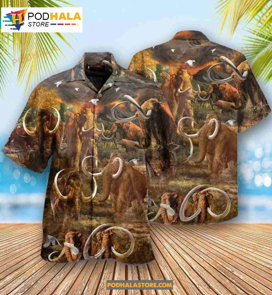 Mammoth Prehistoric Hawaiian Shirt, Vibrant Nature Themed Design For Summer