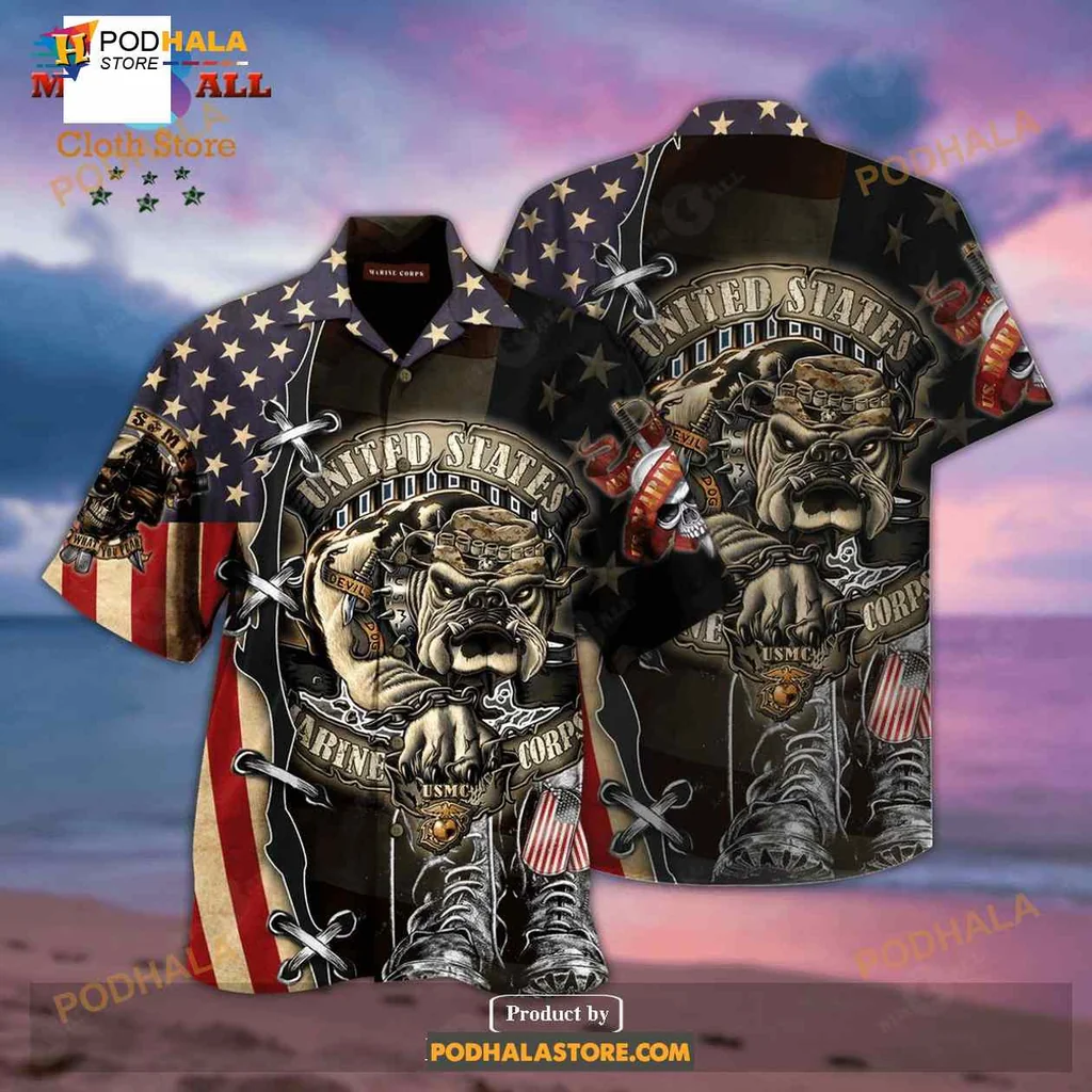 Marine Corps Bulldog Hawaiian Shirt, Proud Military Graphic Design