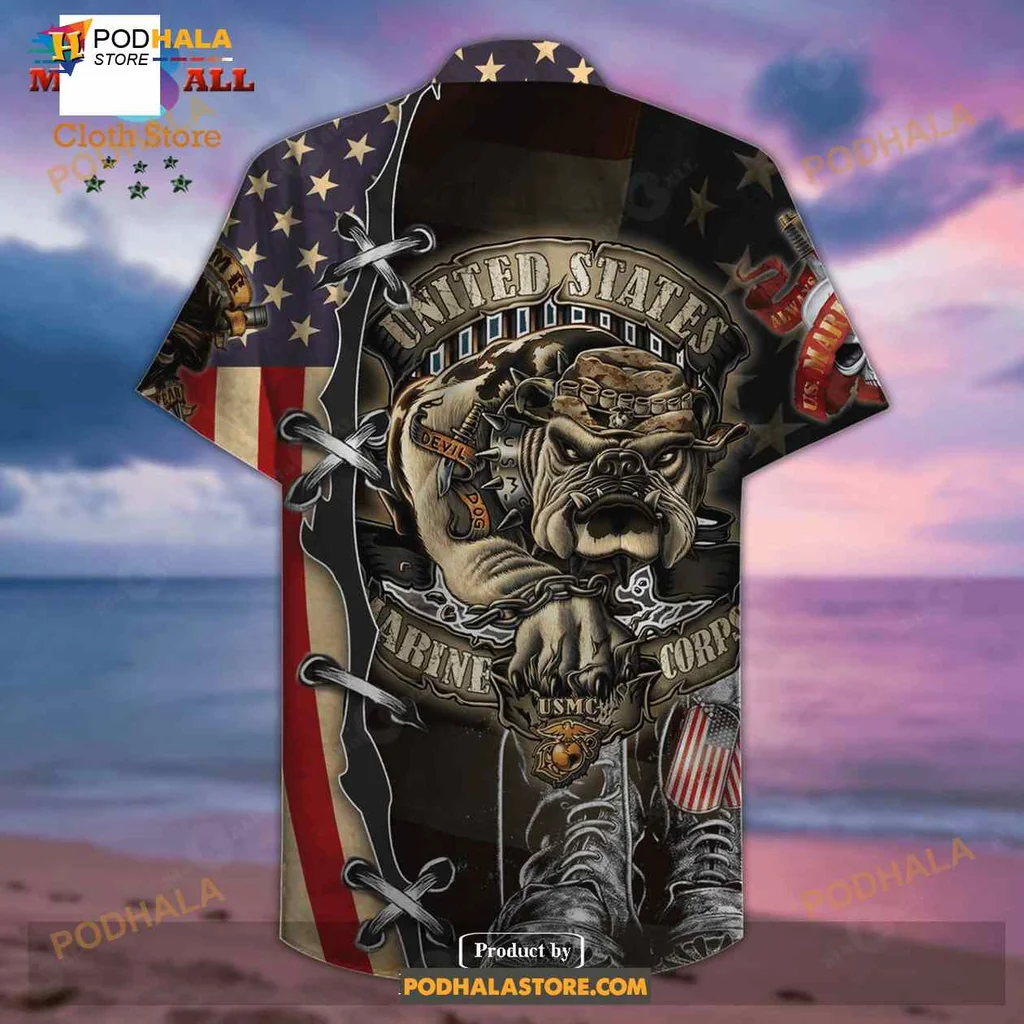 Marine Corps Bulldog Aloha Shirt, Proud Military Graphic Design Marine Corps Bulldog Aloha Shirt, Proud Military Graphic Design