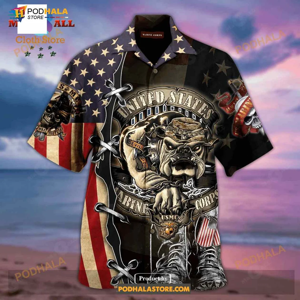 Marine Corps Bulldog Tropical Shirt, Proud Military Graphic Design Marine Corps Bulldog Tropical Shirt, Proud Military Graphic Design