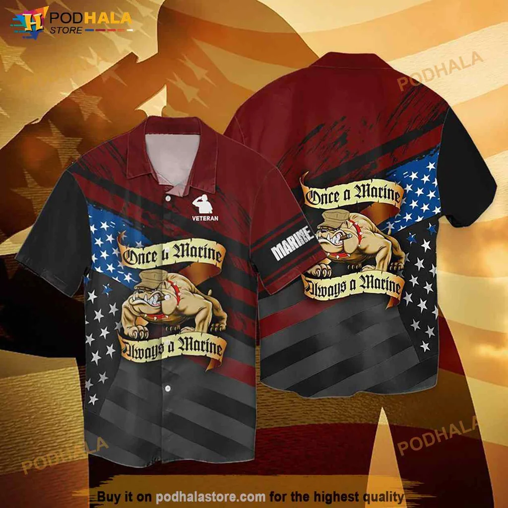 Marine Corps Patriotic Hawaiian Shirt, Once A Marine Always A Marine