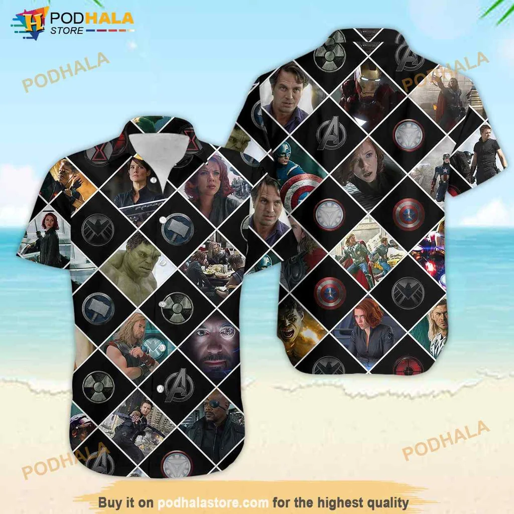 Marvel Avengers Hawaiian Shirt Featuring Iconic Superheroes And Symbols