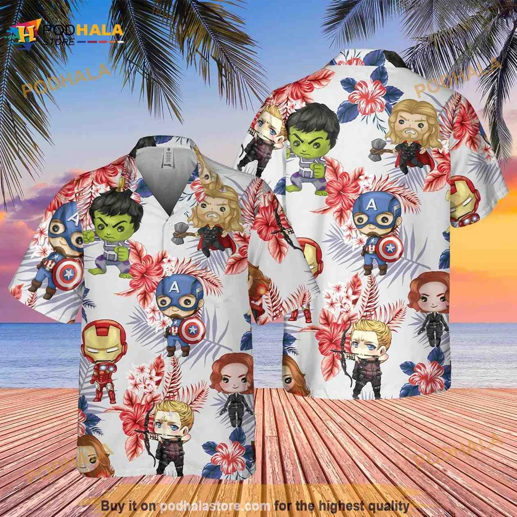Marvel Avengers Tropical Aloha Shirt Featuring Captain America And Friends
