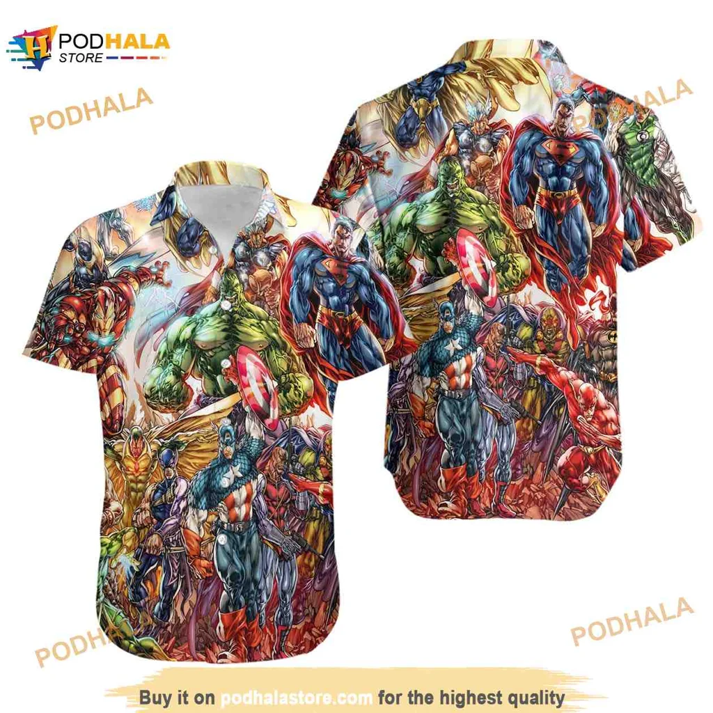 Marvel Dc Superhero Hawaiian Shirt With Vibrant Comic Book Design