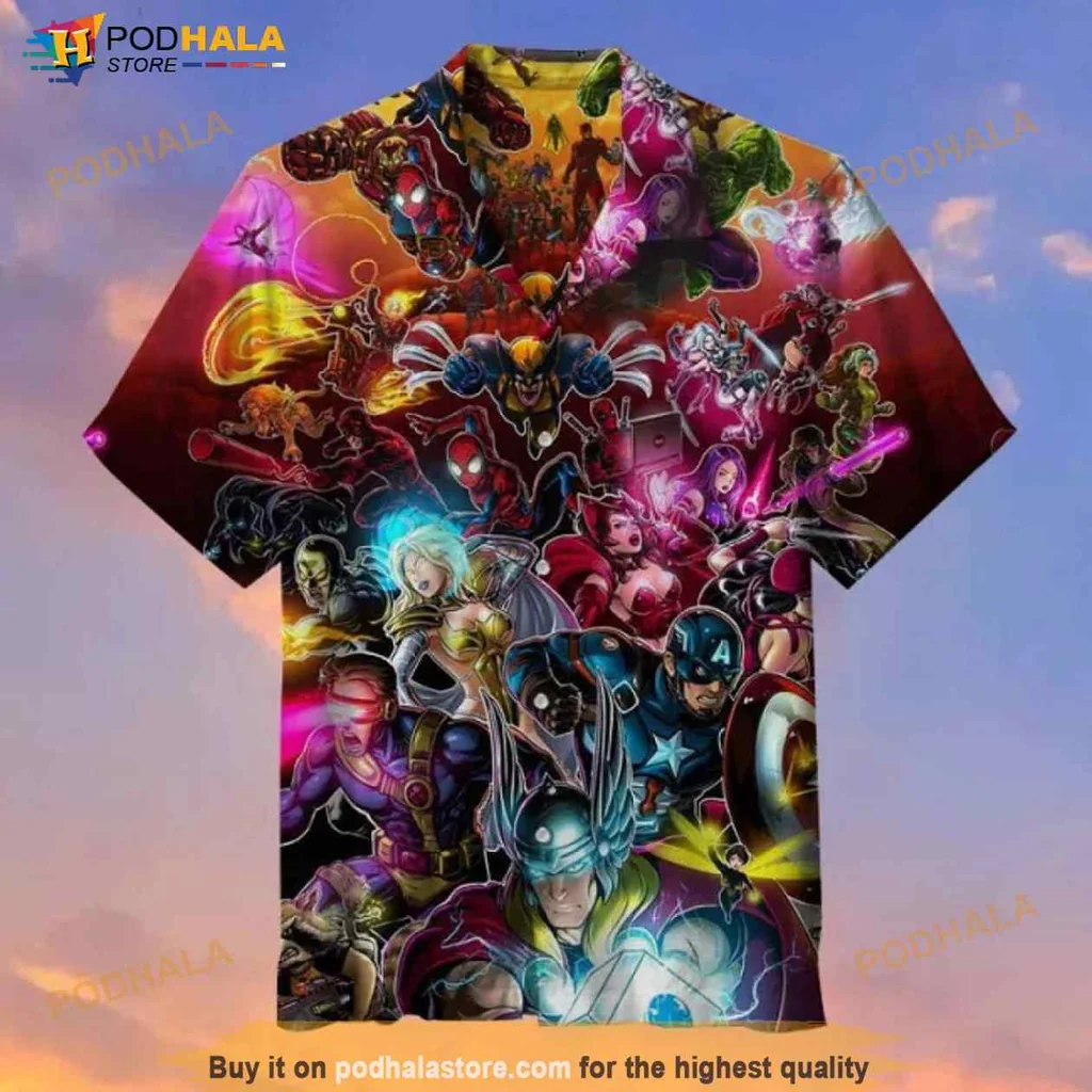 Marvel Superhero Fan Hawaiian Shirt Featuring Iconic Characters