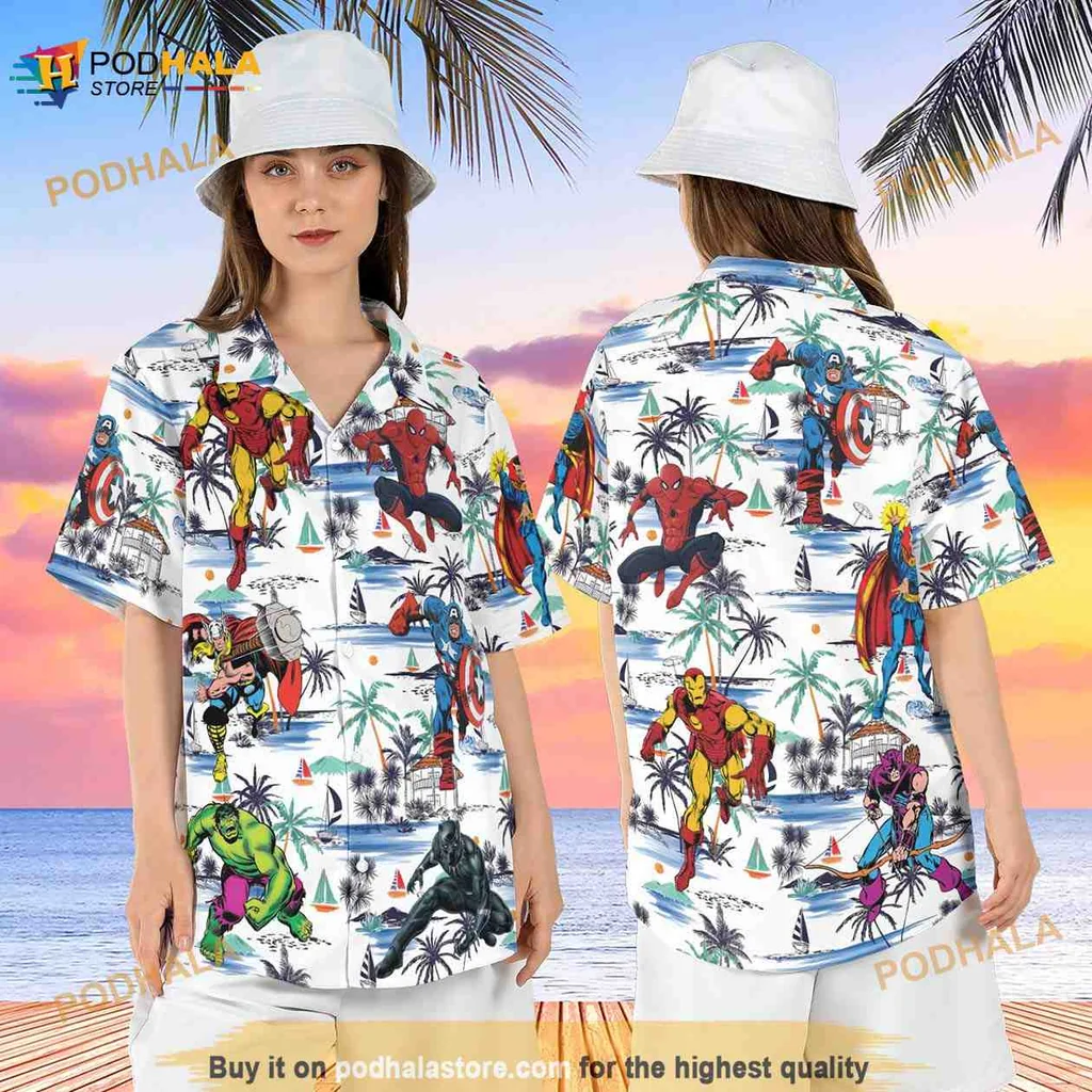 Marvel Superhero Hawaiian Shirt Featuring Iron Man And Thor