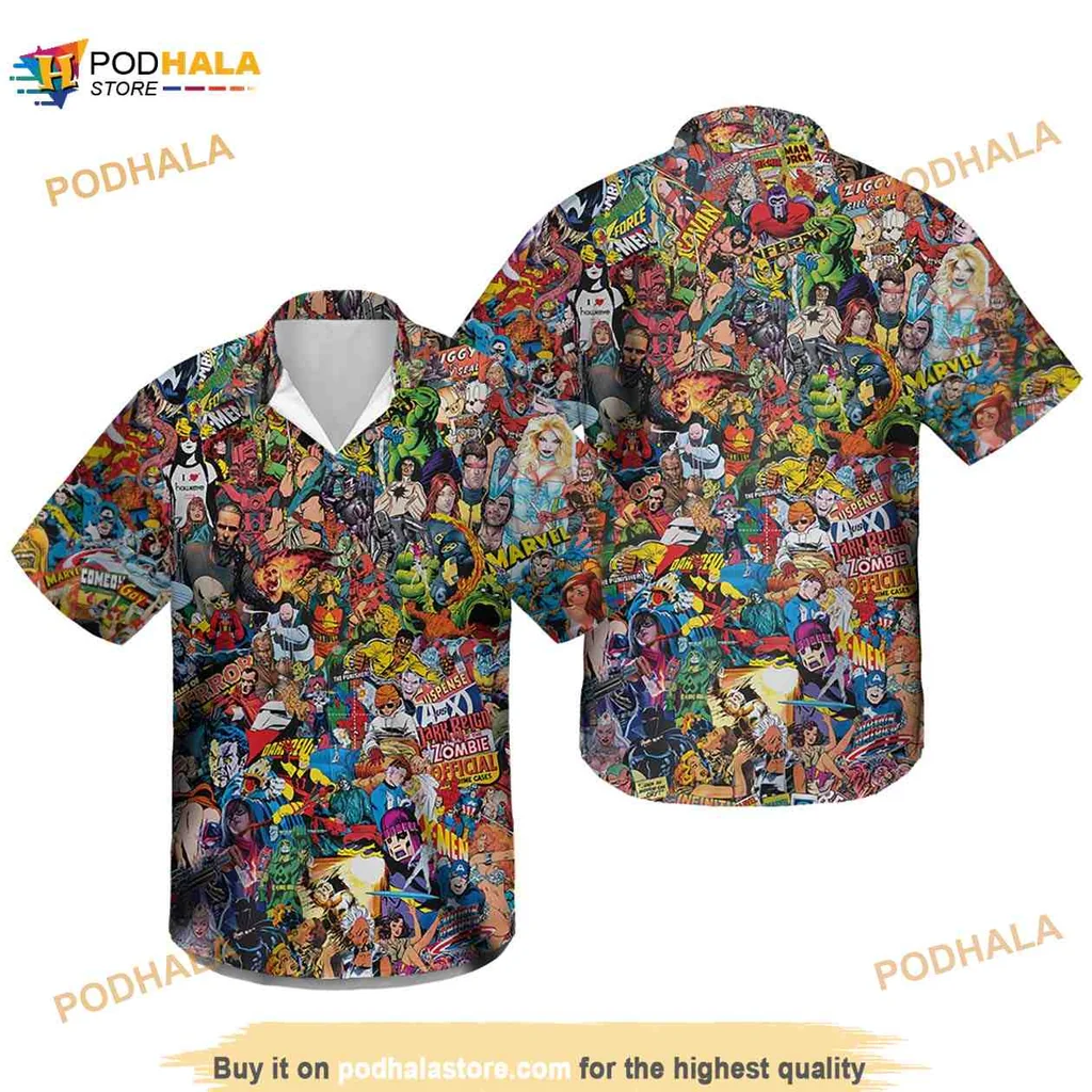 Marvel Superheroes Disney Hawaiian Shirt, Colorful Comic Print Aloha Shirt