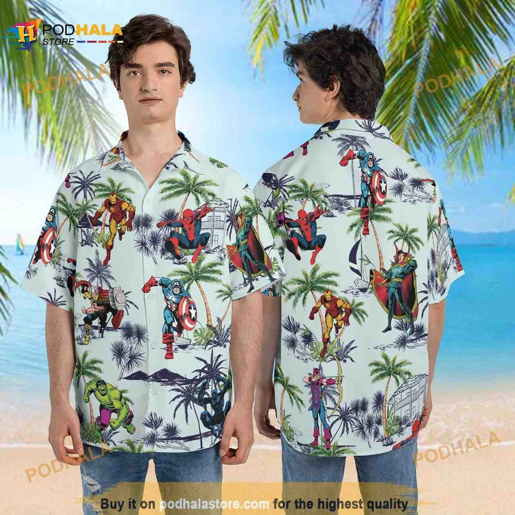 Marvel Superheroes Hawaiian Shirt Featuring Spider Man And Iron Man