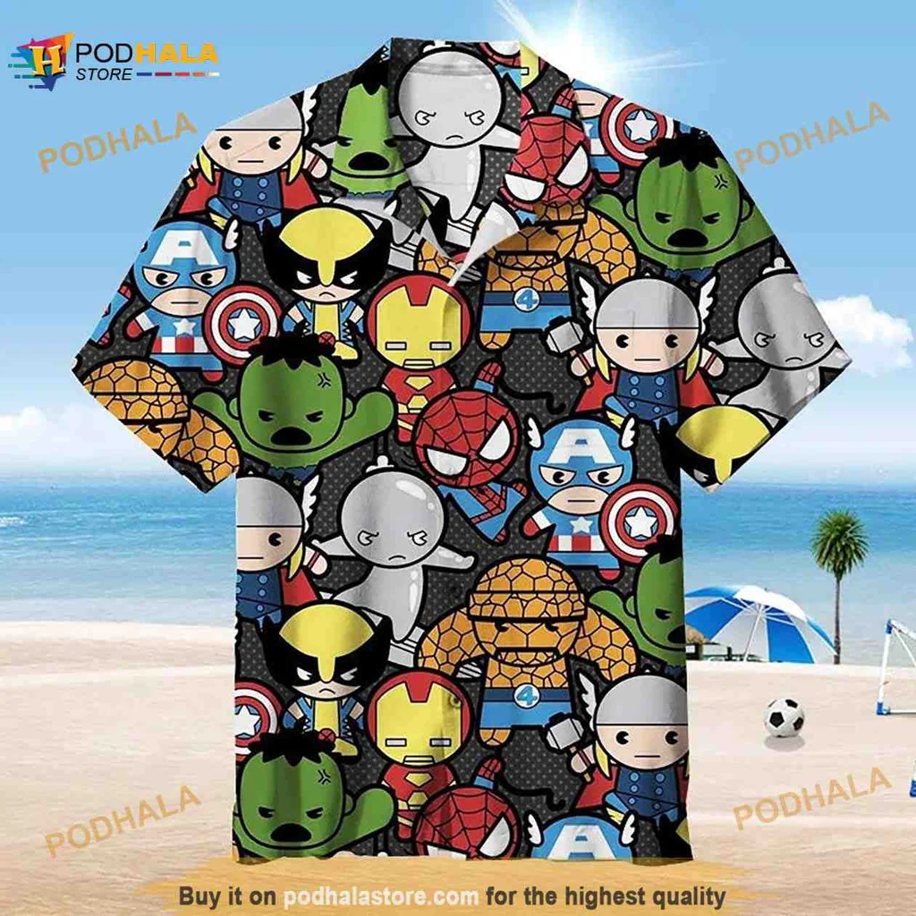 Marvel Superheroes Hawaiian Shirt Featuring Spider Man, Iron Man And Hulk