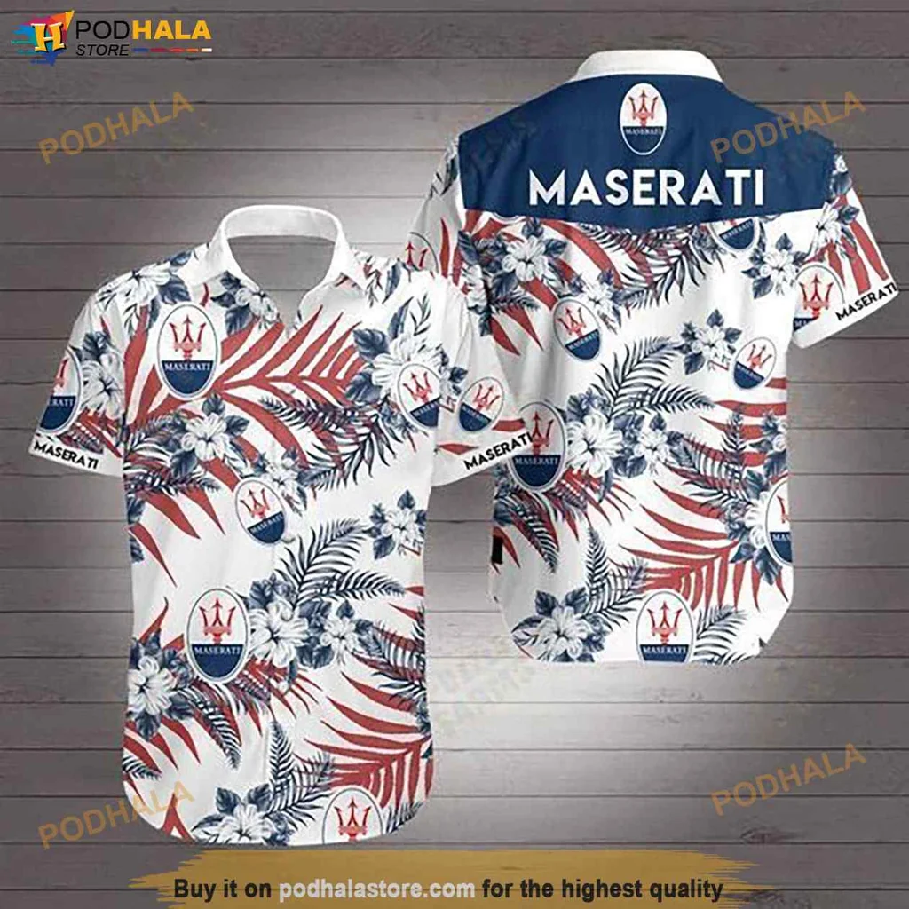 Maserati Tropical Hawaiian Shirt, Vibrant Tropical Design With Maserati Logo