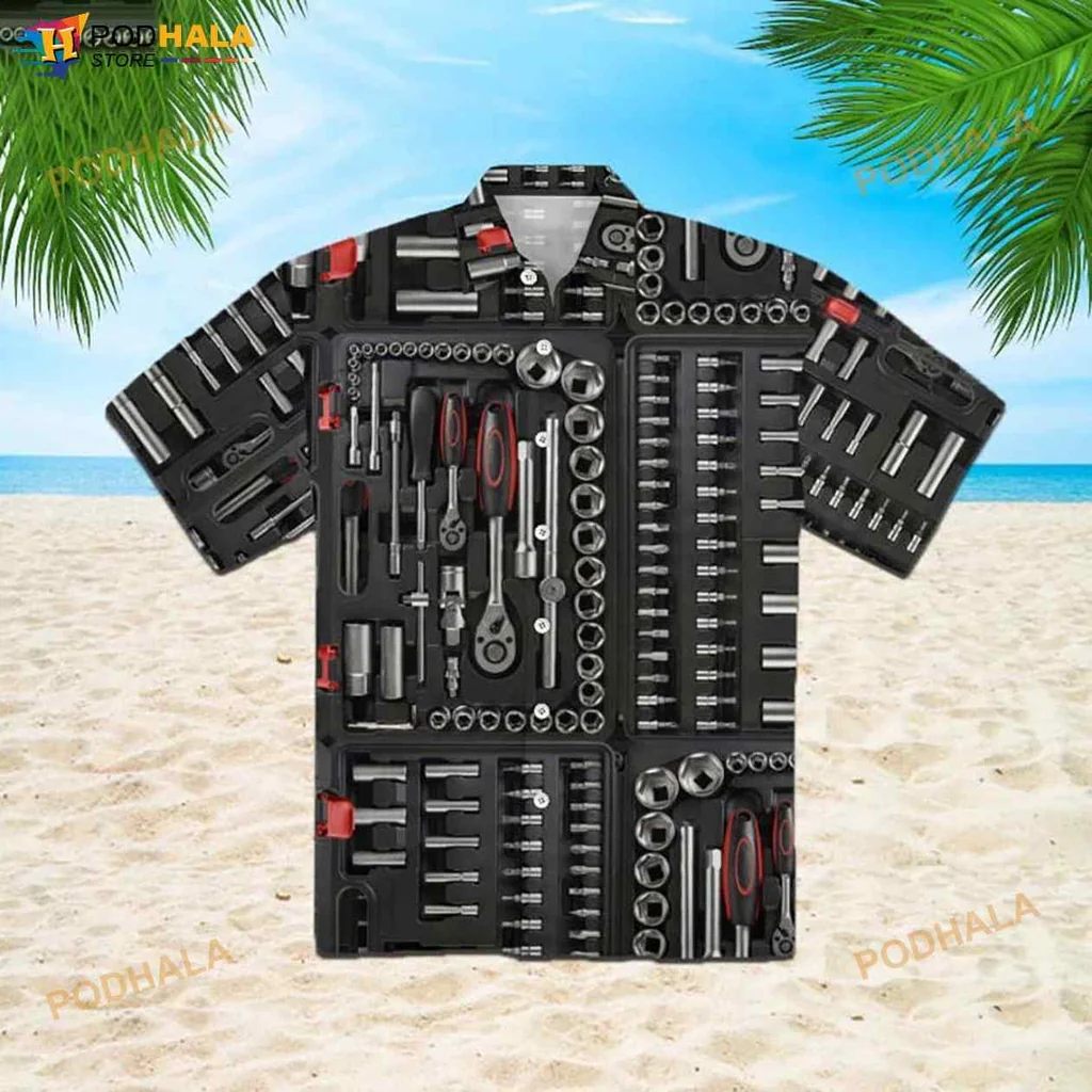 Mechanic Tool Box Hawaiian Shirt With Vibrant Tool Design