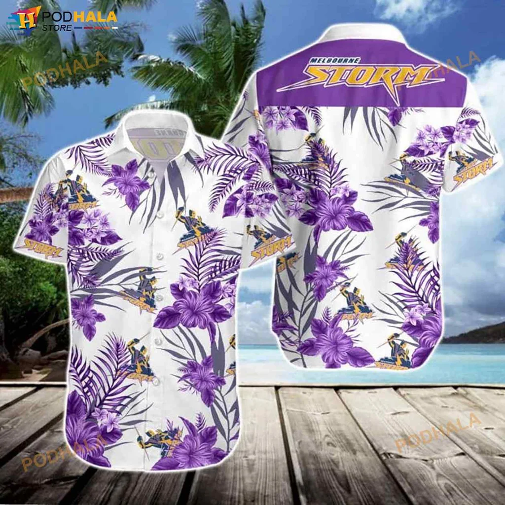 Melbourne Storm Floral Hawaiian Shirt With Purple Tropical Design