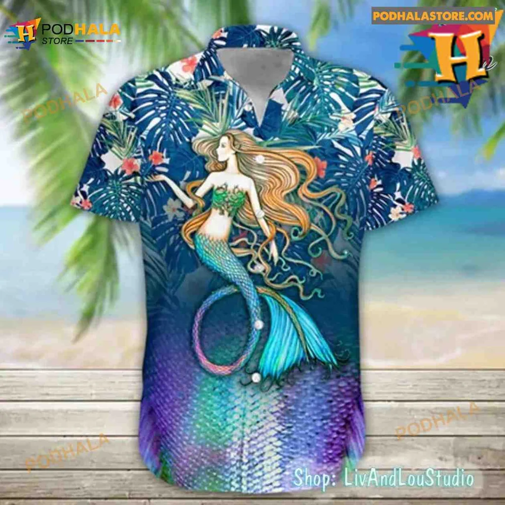 Mermaid Tropical Hawaiian Shirt With Colorful Floral Design