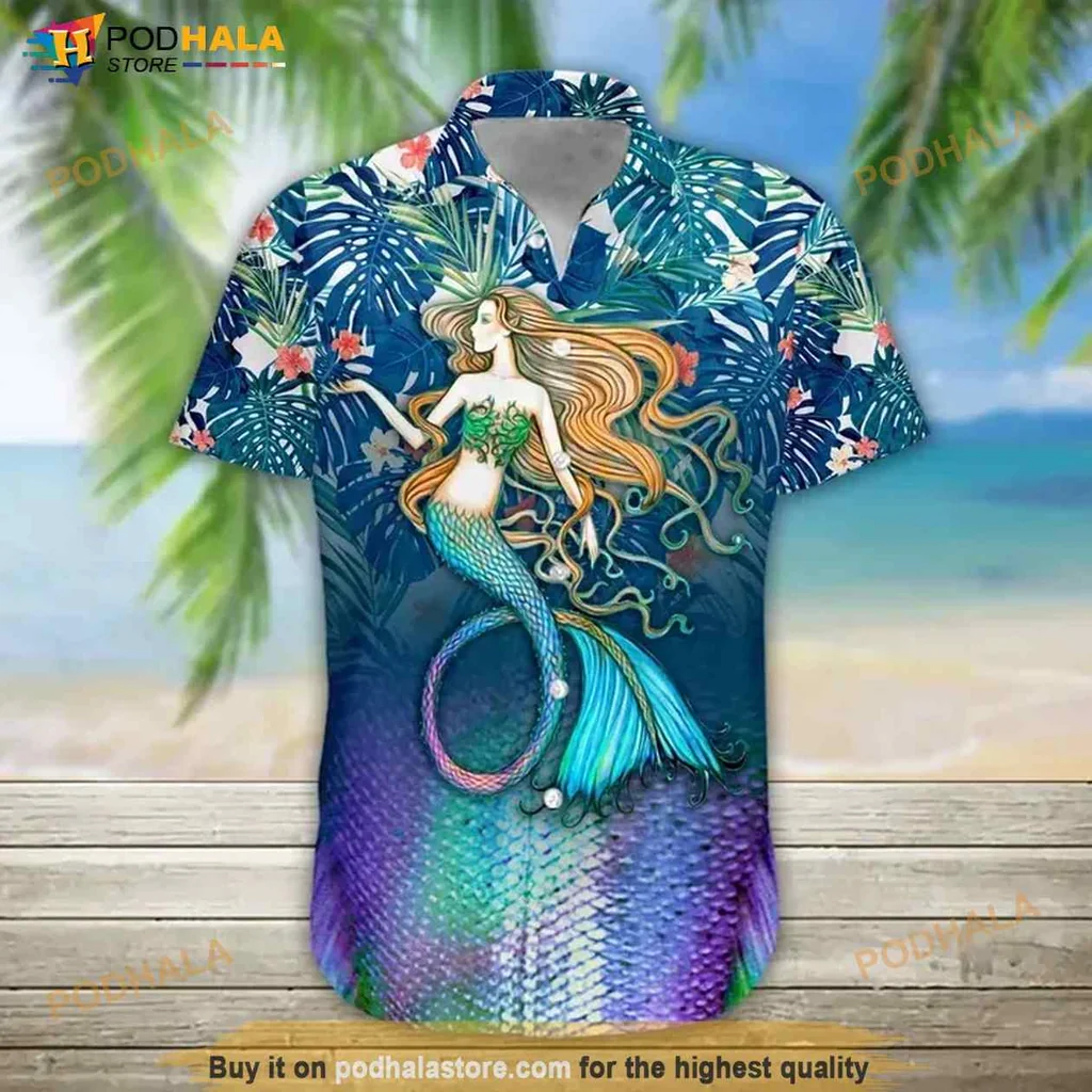 Mermaid Tropical Hawaiian Shirt With Vibrant Floral Design