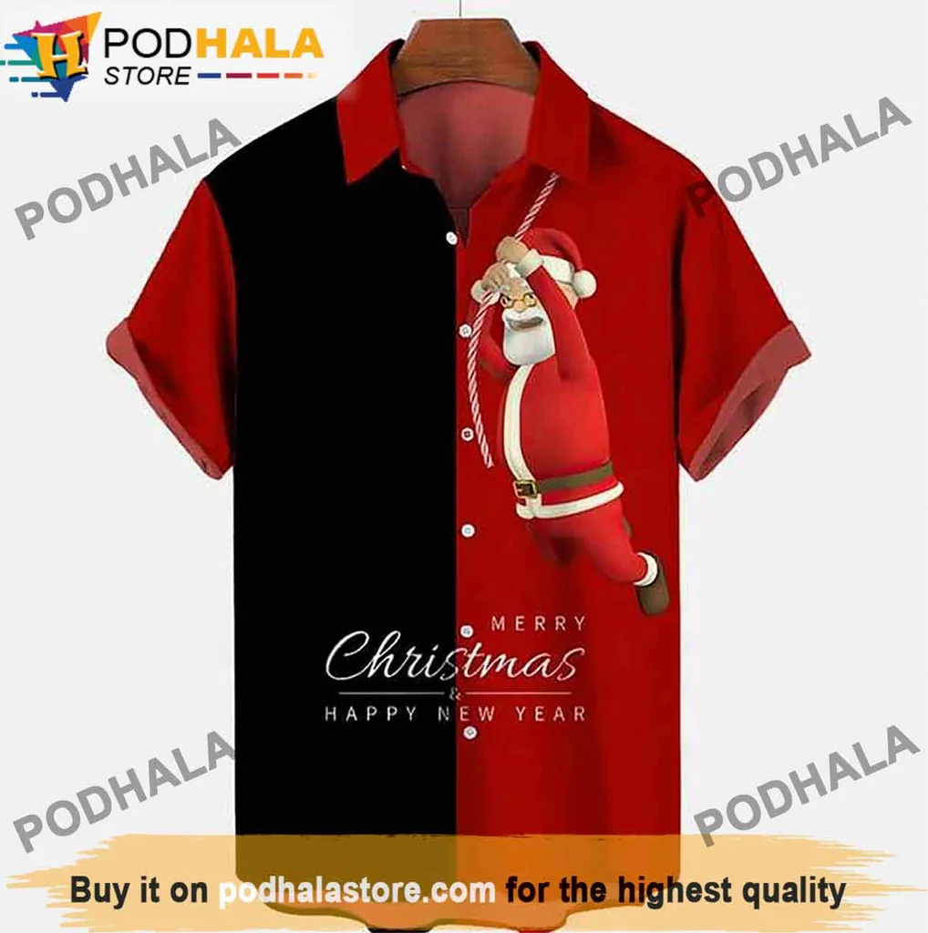 Merry Christmas Santa Aloha Shirt, Festive Holiday Shirt With Santa Design