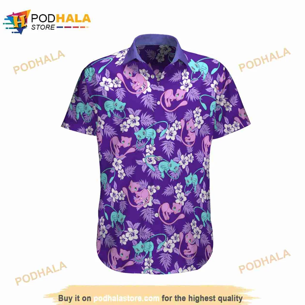 Mew Tropical Beach Hawaiian Shirt With Playful Cartoon Characters