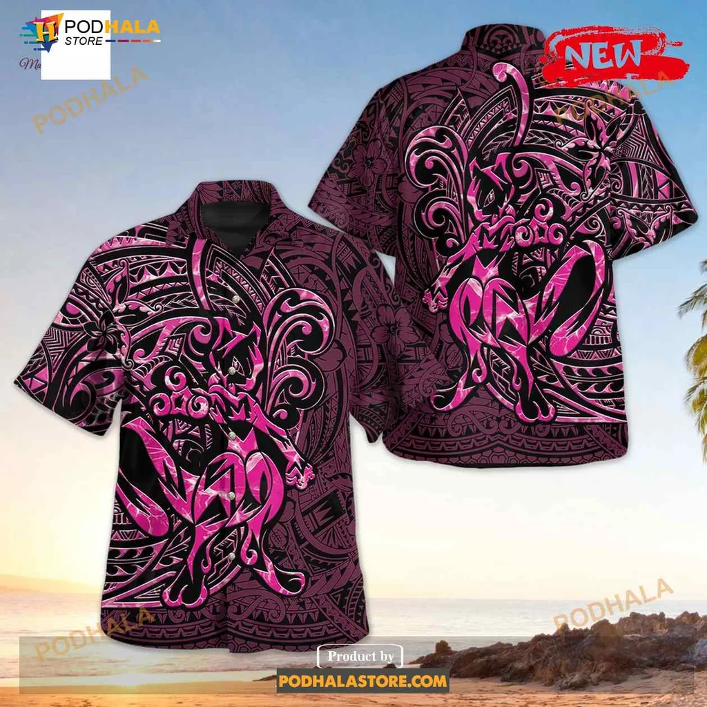 Mewtwo Polynesian Hawaiian Shirt, Vibrant Pink And Black Design For Summer