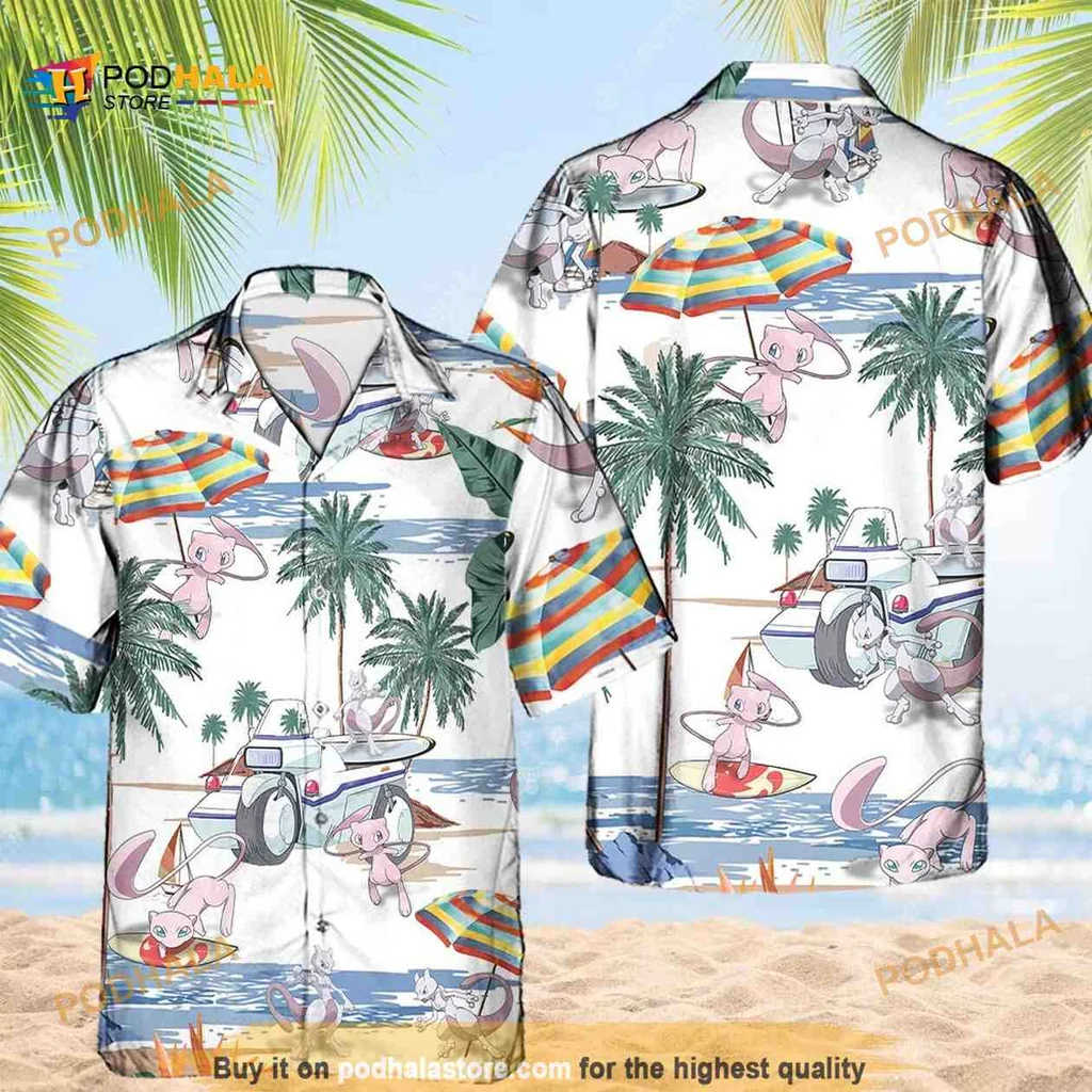 Mewtwo Tropical Aloha Shirt, Vibrant Anime Hawaiian Shirt For Summer Fun