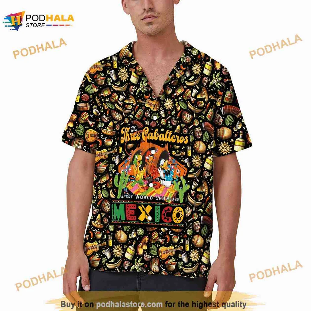 Mexican Fiesta Tropical Hawaiian Shirt With Colorful Characters And Maracas