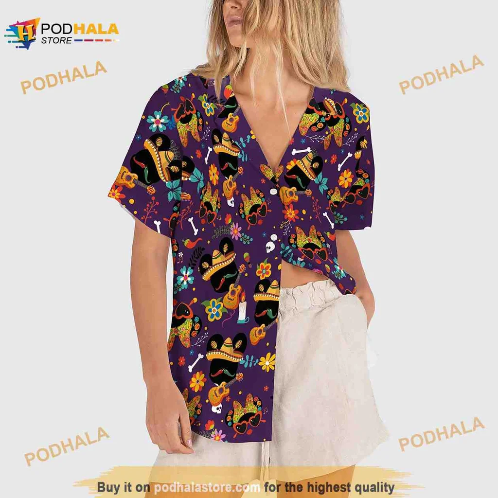 Mexican Mickey And Minnie Hawaiian Shirt With Floral Patterns