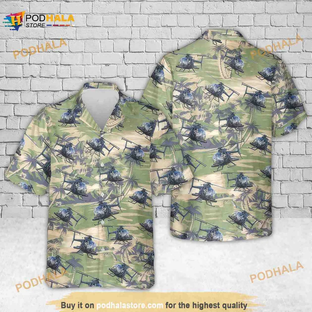 Mh 6 Little Bird Hawaiian Shirt With Camouflage Helicopter Design