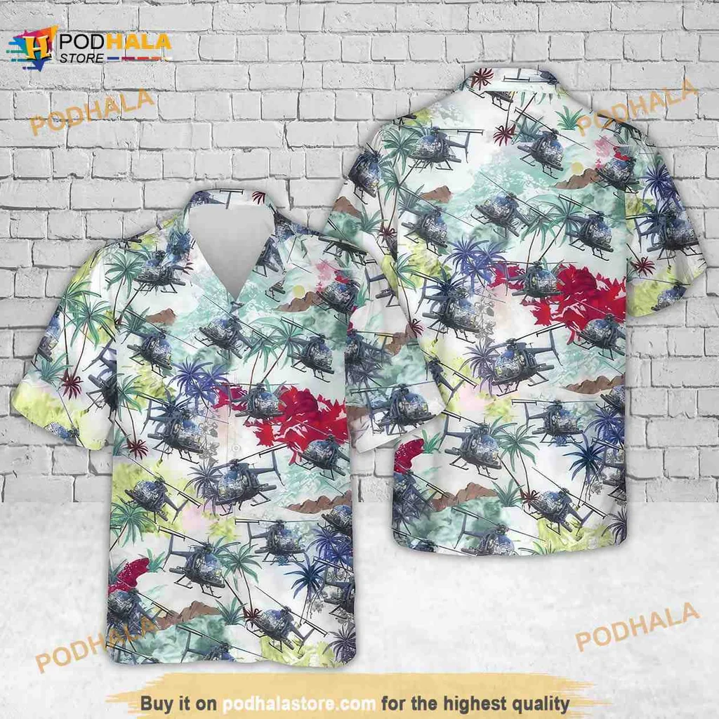 Mh 6 Little Bird Hawaiian Shirt With Tropical Helicopter Design