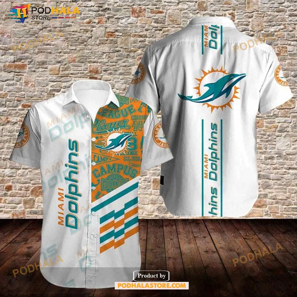 Miami Dolphins Aloha Shirt Featuring Vibrant Teal And Orange Design