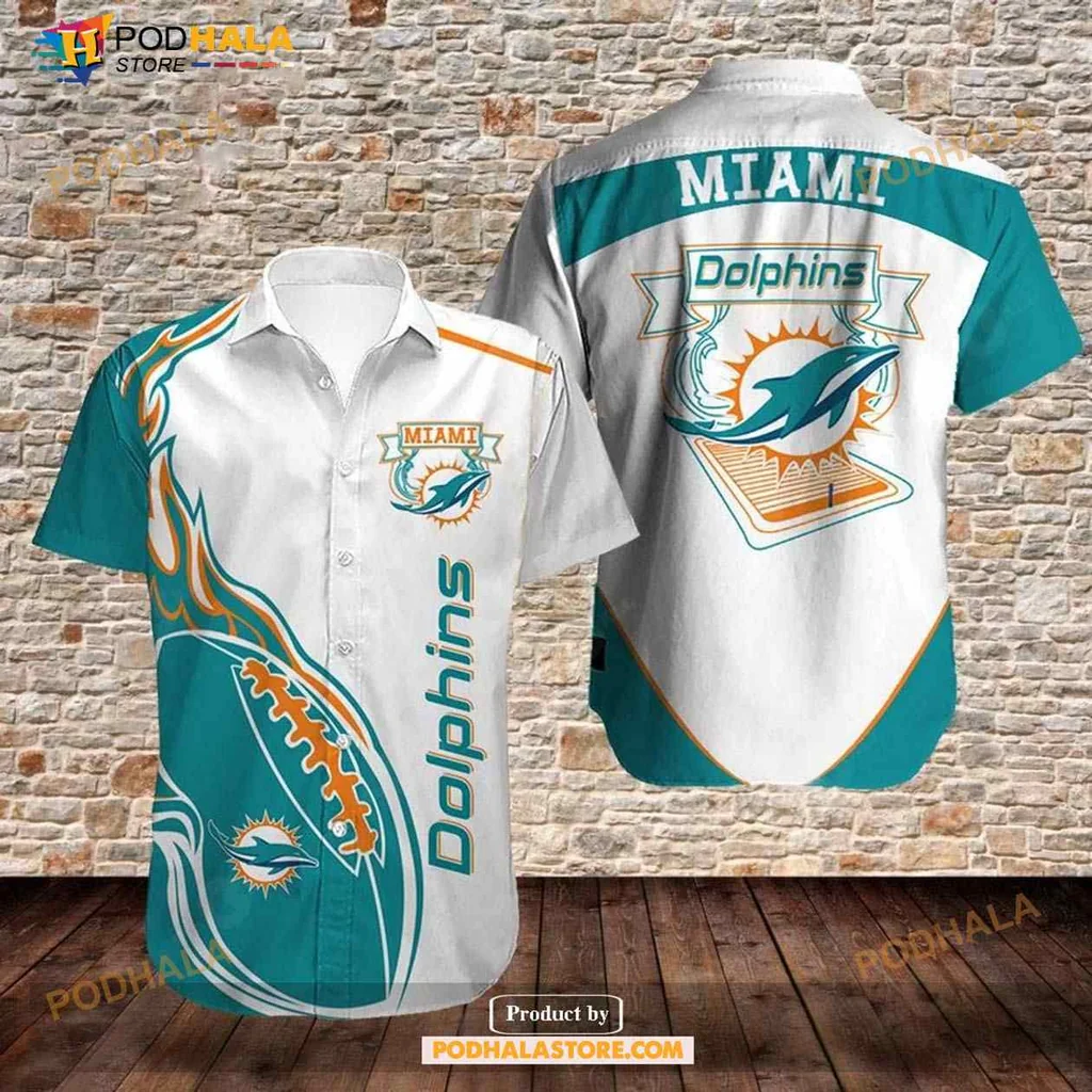 Miami Dolphins Aloha Shirt, Vibrant Teal And Orange Fan Apparel