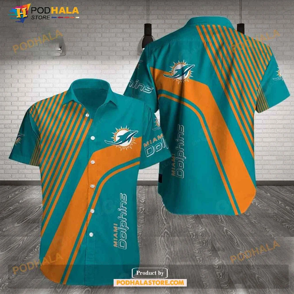Miami Dolphins Aloha Shirt, Vibrant Teal And Orange Team Design