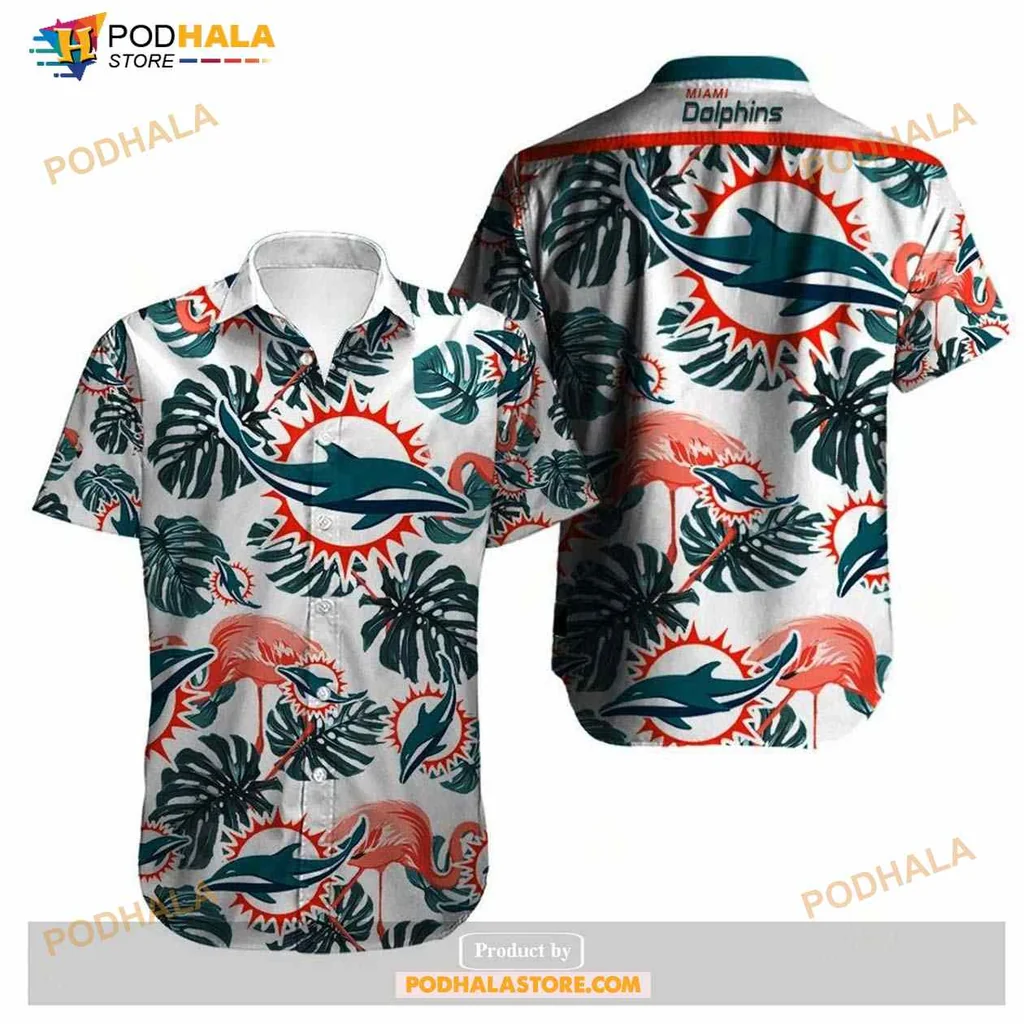 Miami Dolphins Aloha Shirt With Vibrant Dolphins And Palm Fronds