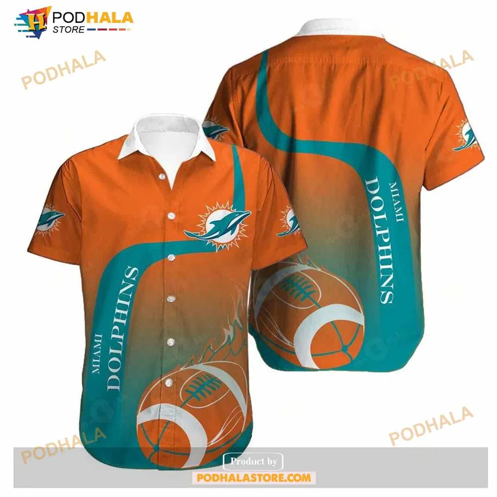 Miami Dolphins Fan Aloha Shirt, Vibrant Orange And Teal Design