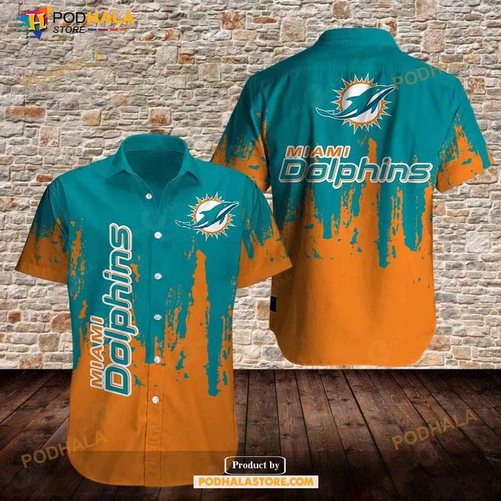 Miami Dolphins Funny Hawaiian Shirt With Vibrant Teal And Orange Design
