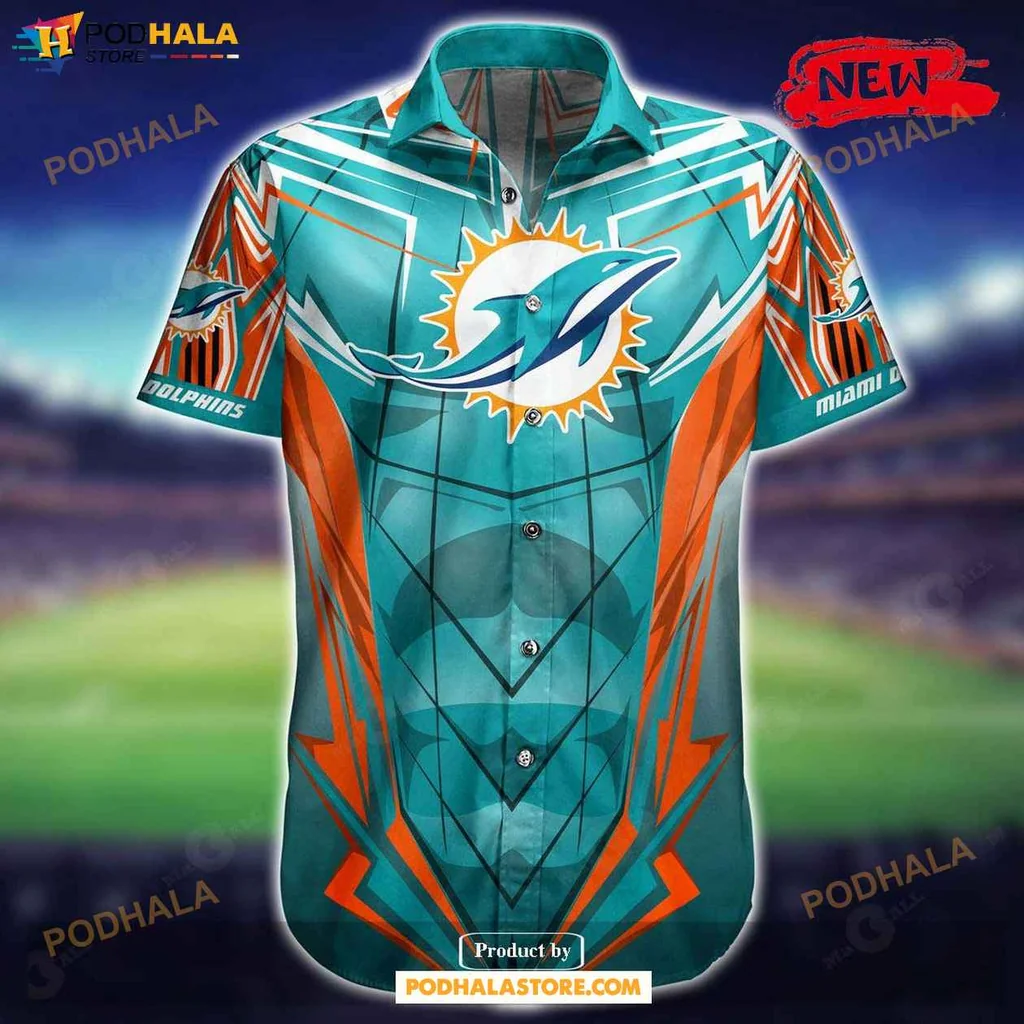 Miami Dolphins Hawaiian Shirt, Vibrant Teal And Orange Summer Design