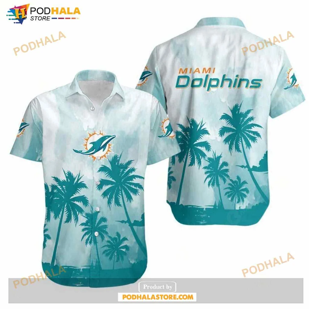 Miami Dolphins Hawaiian Shirt With Tropical Palm Trees Design